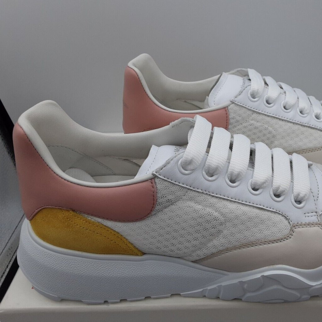 Alexander Mcqueen Women's Leather/Mesh Sneakers Beige/Pink/Yellow Size 38
